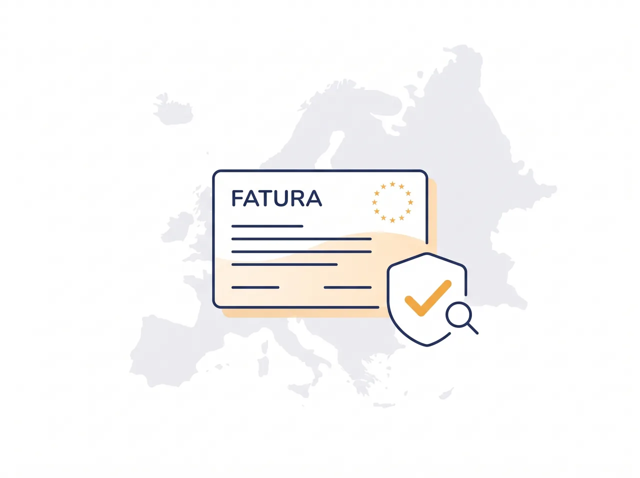 Cartão com um NIF europeu validado no VIES, sobre um mapa da Europa, ao lado de um escudo de verificação